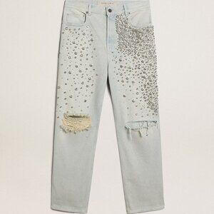 Golden Goose Women's Bleached Jeans With Cabochon Crystals (UNUSED)